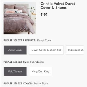 West Elm Crinkle Velvet Duvet Cover and Shams